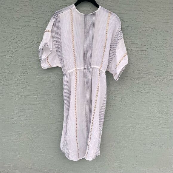 Blue Island XS White Cover Up with Gold and Black Embroidery Drawstring Waist - Picture 2 of 11